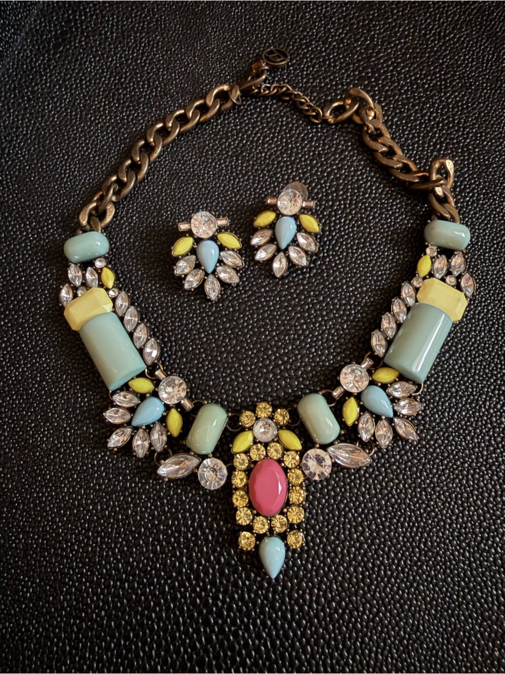 Statement Multi-Color Crystal Bib Necklace and Earring Set